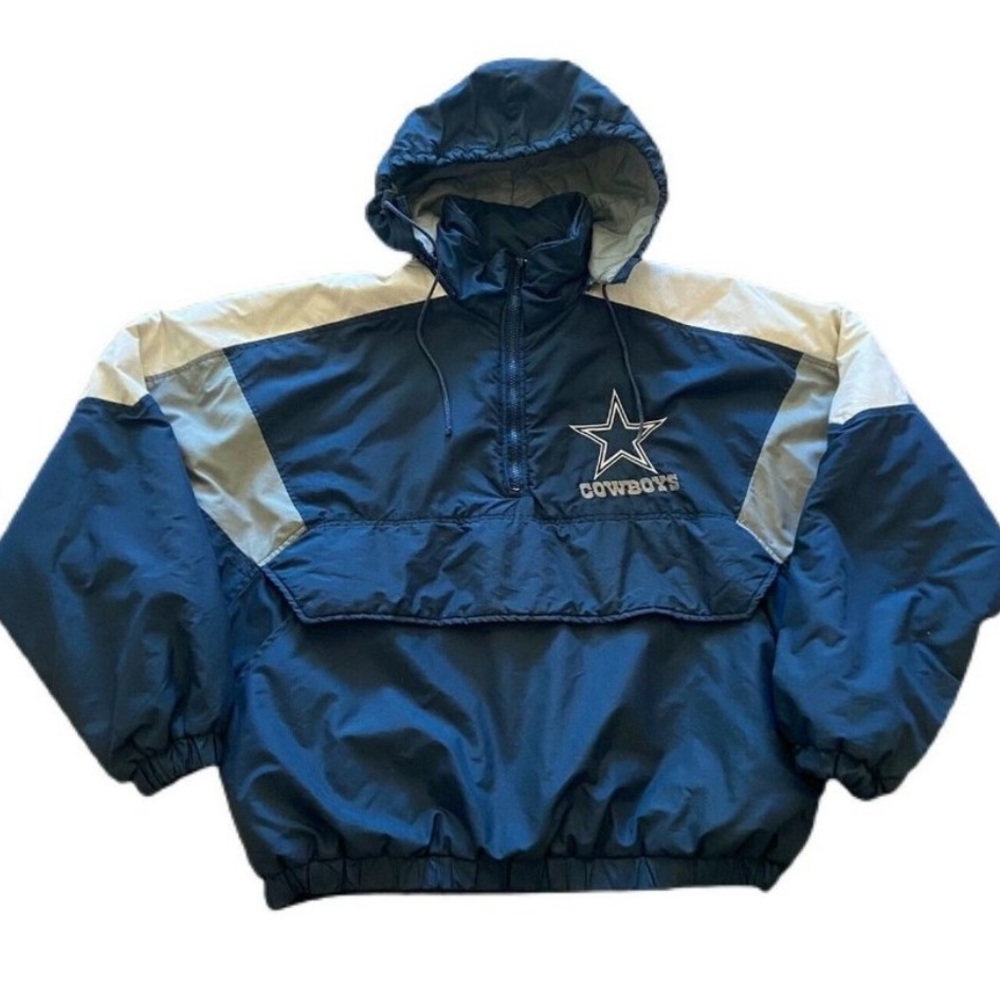 Vintage 90s blue Dallas Cowboys 1/4 zip pullover windbreaker puffer jacket